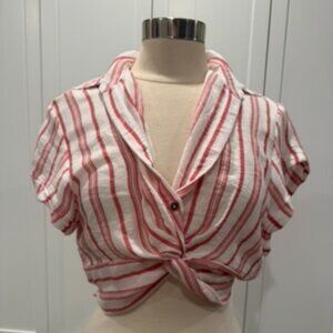 Olivia & Co Red White Striped Tie Front Crop Top (M)